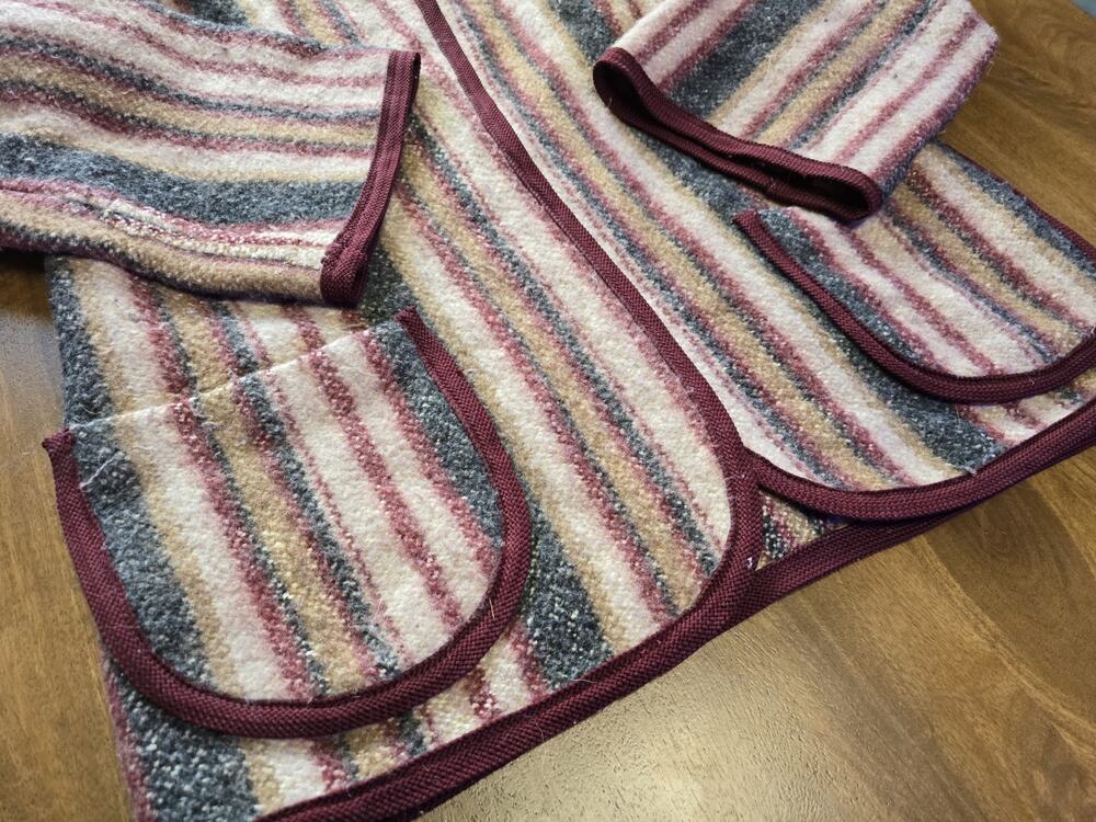 VTG 70s 80s Wool Blanket Jacket Hooded Open Front Striped Southwestern Boho